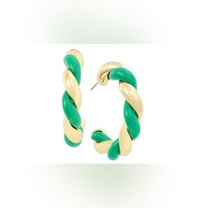 On 34th Gold and Green‎ Twisted Hoop Earrings Medium Size